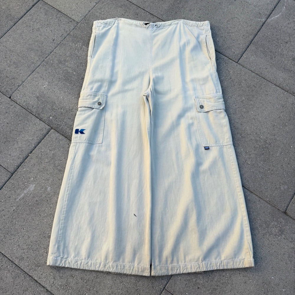 Vintage Kikwear Industries Wide Leg Cargo Pants Khaki Tan Rave Skater Mens 40x27